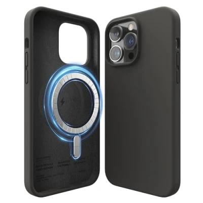 Afbeelding van elago Magnetische Silicone Hoesje Compatibel met iPhone 14 Pro Max Case (6.7&quot;), MagSafe Alle Toebehoren, Ingebouwde Magneten, Premie Vloeibaar Silicone, Beschermende Cover (Zwart)