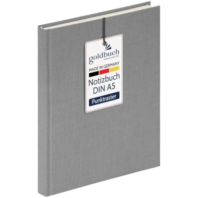 Afbeelding van goldbuch 64 0104 linnen notitieboek Summertime Note A5, Bullet Journal met 200 pagina&#039;s gestippeld crèmepapier 100 g/m², zuurvrij en inktbestendig, hardcover notitieboekje bladwijzer draadhechting, grijs