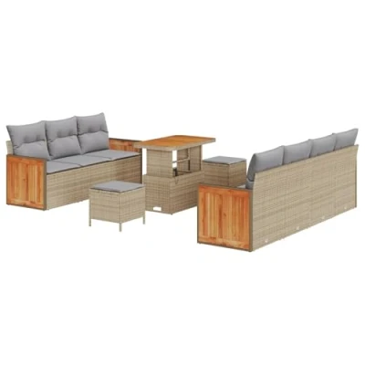 Afbeelding van vidaXL 10 delig Tuin Sofa Set met Kussens Beige Poly Rattan Acacia