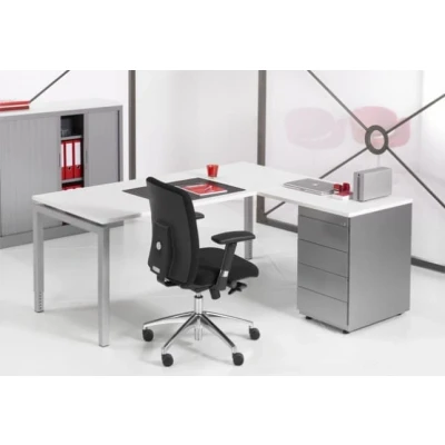 Afbeelding van 4 Poots hoekbureau met ladenblok Kubus 180 x160cm Ladeblok lades pennenlade bladkleur Halifax Eiken framekleur Antraciet (Ral 7016) wingzijde