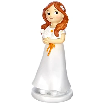 Afbeelding van Mopec Taartfiguur voor de communie van meisje en duif, polyresin, 7,8 x 16 cm