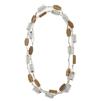 Afbeelding van Behave Lange wit bruine ketting met hout en glaskralen