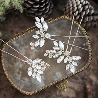Afbeelding van Cubahop Bruid bruiloft haarspelden kristal bruids haarstukken haaraccessoires haarclips voor vrouwen en meisjes (zilver)