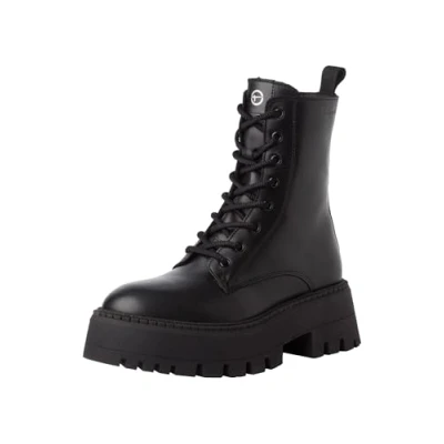 Afbeelding van Tamaris Sportliche Touchit Enkellaarsjes met plateauzool, Dames, Maat: 37, Black Leer/ synthetisch