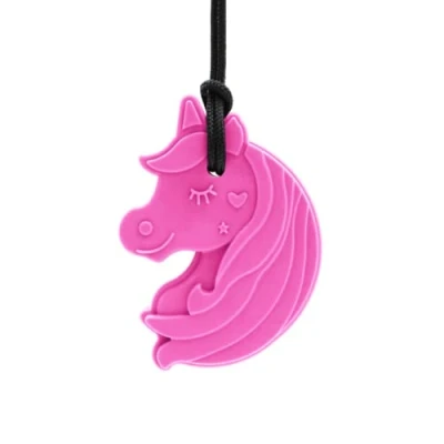 Afbeelding van ARK® Kauwketting in verschillende diktes en vormen met instelbare scheurlijn ATC onderhoudsinstructies, sensory halsketting, bijtblok, kauwen, tandjes, autisme (eenhoorn, vast roze)