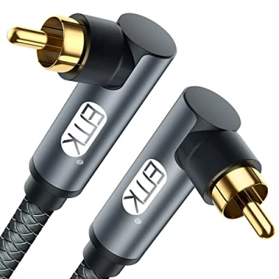 Afbeelding van EMK Subwooferkabel, digitale audiocoaxkabel, vergulde RCA connector, kabel voor subwoofer, AV ontvanger, versterker, thuisbioscoop (90 graden naar 90 RCA, grijs, 3 meter)