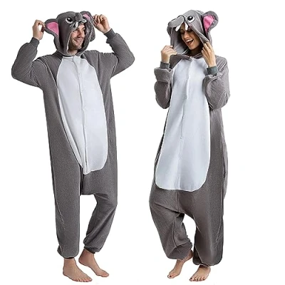 Afbeelding van Spooktacular Creations Unisex Volwassen Pyjama Pluche Onesie Een Stuk Olifant Dier Kostuum (Extra Large) Grijs