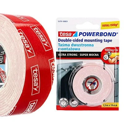 Afbeelding van tesa® Powerbond dubbelzijdige montagetape, 1,5 m x 19 mm, ultrasterk, plakband voor montage binnen en buiten, wandpanelen