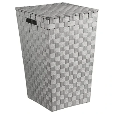 Afbeelding van 5Five Wasmand gevlochten Rotan grijs 57 liter 33 x 53 cm met deksel Wasmanden