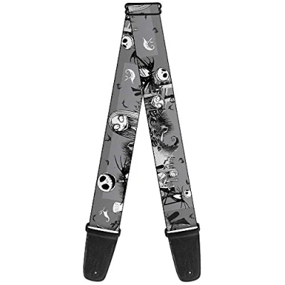 Afbeelding van Buckle Down GS WDY041 Gitaarband Nightmare Before Christmas Jack Sally begraafplaats scène grijs 2 inch breed, 86,4 152,4 cm