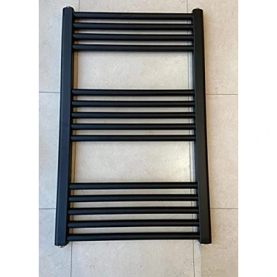 Afbeelding van Greened House Milano ZWART Rechte Verwarmde Handdoekenrek W500mm x H800mm Platte Centrale Verwarming Handdoek Radiator