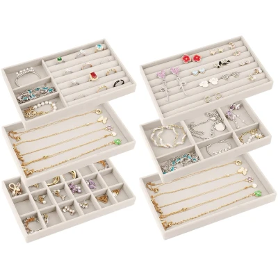 Afbeelding van Ibenzoa® Sieraden Organizer Set met 6 Stuks, Stapelbare Fluwelen Lade Inzetstukken voor Sieradenopslag