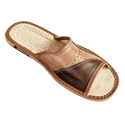 Afbeelding van Apreggio Hausschuhe Herren Pantoffeln Leich Natural 100% Leder Naturprodukt Handgefertigt Braun Fester Sohle Komfort Bequeme Weich (41, Braun)
