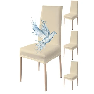 Afbeelding van Stoelhoezen Met Rugleuning 4 Stuks Elastisch, Waterdicht, Universele Maat, Moderne Eetkamerstoelhoezen, Wasbaar Afneembaar Beige