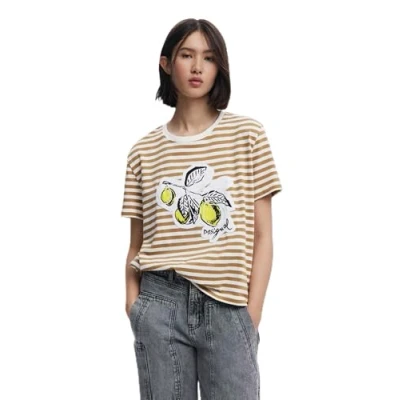 Afbeelding van Desigual Striped Tshirt print, Dames, Maat: XS, White