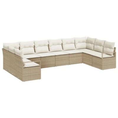 Afbeelding van vidaXL 10 delige tuin sofa set met kussens Beige Poly Rattan, 2 zitter Rattan