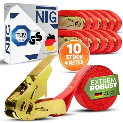 Afbeelding van 10 x spanriem sjorbanden 4m (800 daN, kg) eendelig 25mm, 1 TLG. DIN