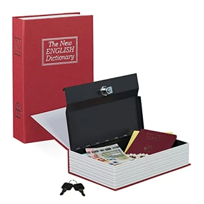 Afbeelding van Relaxdays Boekkluis afsluitbaar verborgen kluis woordenboek design geheim bewaarboek rood