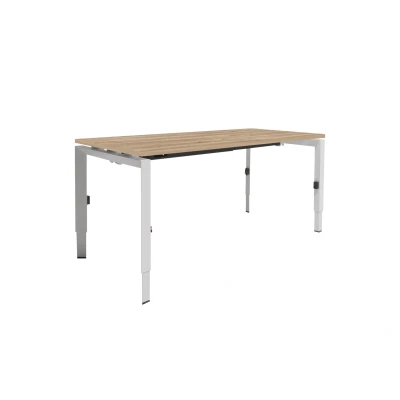 Afbeelding van Linesto N3 bureau, hoogte instelbaar (65 85cm) met 180x80cm Honey Castello zwevend 25mm blad en wit (RAL9010) vierpoot N frame (poot driehoekig 50x50x75 mm.), (met geïntegreerde kabelgoot)