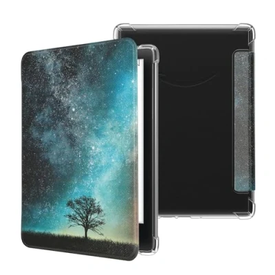 Afbeelding van kwmobile ereader hoesje geschikt voor Amazon Kindle Paperwhite (2024)/Colorsoft hoes e reader flip case met magneetsluiting Kunstleren book sleeve Sterrenstelsel en Boom design