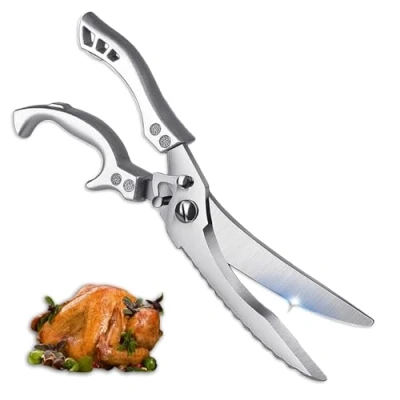 Afbeelding van roestvrij stalen vleesschaar, botschaar, gevogelteschaar voor vlees, keukenschaar, staal, multifunctionele schaar, kip, vis, groenten,