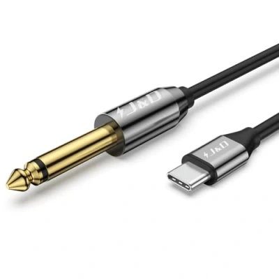 Afbeelding van J&amp;D USB C naar 6,35 mm 1/4 inch TS Audiokabel, Vergulde Type 1/4&quot; Male Mono Interconnect PVC Omhulde Aux Adapterkabel Compatibel met iPhone 15/15 Plus/15 Pro/15 Pro Max, 2 M