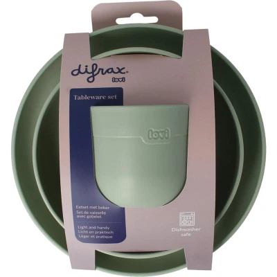 Afbeelding van Difrax LOVI Eetset Groen Bord, Kom &amp; Open Beker 6+ Maanden BPA vrij, Magnetron Vaatwasserbestendig
