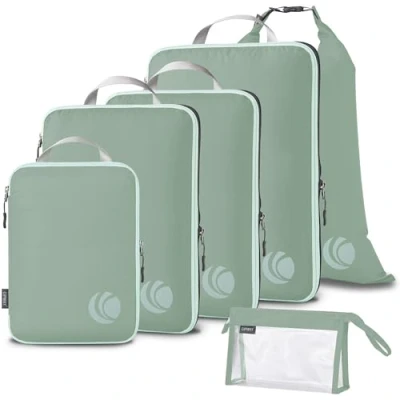 Afbeelding van Cipway Compressie verpakking kubussen, ultralichte reisbagage organizer sets uitbreidbare reisbenodigdheden voor handbagage (saliegroen, 6 stuks)