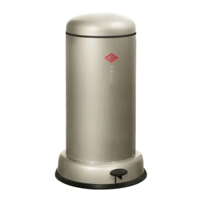 Afbeelding van Wesco Baseboy Afvalbak in de kleur nieuwzilver, gepoedercoat plaatstaal, 20 liter volume, metalen inzetstuk, ingebouwde demper, voetpedaal met rubberen loopvlak