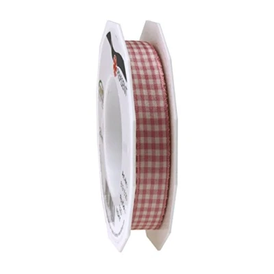 Afbeelding van Präsent Vichy Bedraad lint Wildrose Crème 15 mm Breedte, 20 m Lengte