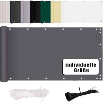 Afbeelding van MENGH Balkonscherm, inkijkbescherming, 100 x 700 cm, balkonbekleding, weerbestendig en onderhoudsvriendelijk, 100% privacy, voor tuinhek, balkonreling, grijs