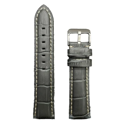 Afbeelding van Horlogeband 22mm Grijs Echt leer in croco print Roestvrijstalen gesp
