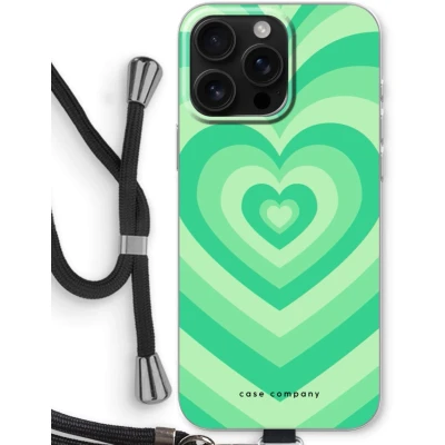 Afbeelding van Case Company® hoesje met Koord geschikt voor iPhone 16 Pro Max Hart Groen Telefoonhoesje Zwart Bescherming aan alle Kanten en Over de Schermrand