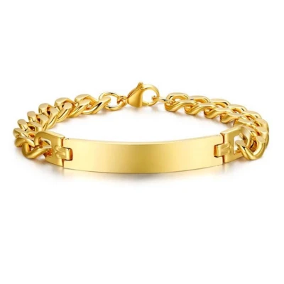Afbeelding van ID Armband Heren Mendes Edelstaal Graveerplaat Goudkleurig 21cm