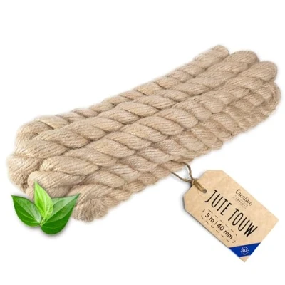 Afbeelding van Creatief Deco Jute Touw 5m Lengte 40mm Dikte Sterk en Duurzaam Gedraaid Natuurvezeltouw Bruin Decoratief Voor Toepassingen: Balustrades, tuin thuisprojecten