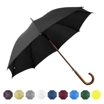 Afbeelding van SoulRain 48&quot; Arc Classic Houten Handvat Paraplu Auto Open Winddicht Clear Onbreekbare Stok Regen (zwart)