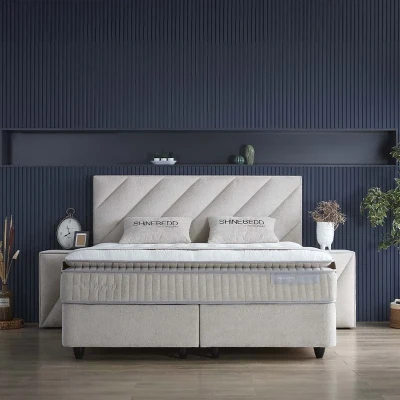 Afbeelding van 2 Persoons Boxspring Met Opbergruimte Shinebedd Beige 160x200 cm Pocketveringen Inclusief Topper Dekbed Discounter.nl