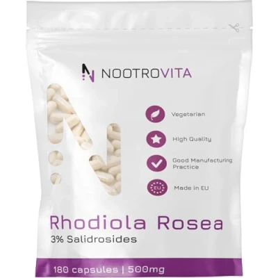 Afbeelding van Rhodiola Rosea 500mg 180 capsules wortelextract met 3% salidroside (15mg) Veganistisch, zonder kunstmatige vulstoffen, allergeenvrij Nootrovita