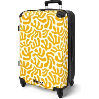 Afbeelding van NoBoringSuitcases.com® Koffer groot Rolkoffer lichtgewicht Geel met wit koraal patroon Reiskoffer 4 wielen Grote trolley XL 20 kg bagage