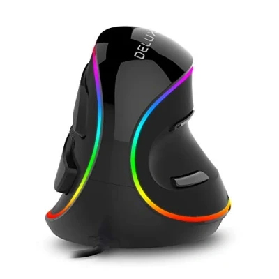Afbeelding van DELUX verticale muis, bedrade ergonomische muis met RGB verlichting, 5 instelbare DPI (800 1200 1600 2400 4000 DPI), 6 knoppen, verwijderbare polssteun, optische voor laptopcomputer