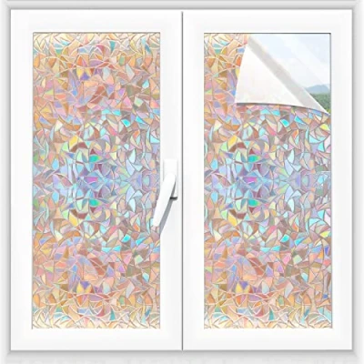 Afbeelding van Alyvisun Raamfolie Window Privacy Film 44.5 x 220 cm, Zelfklevende Vensterfolie met Statische Hechting, 3D Regenboog Decoratieve Folie voor Kantoor Thuis Keuken