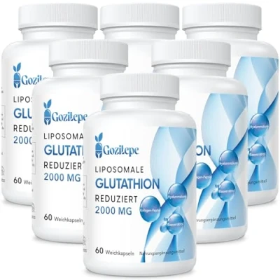 Afbeelding van Liposomaal Glutathion Verlaagd 2000mg per portie Supplement Met Hyaluronzuur + Collageenpeptide Resveratrol voor Krachtige Antioxidant (60 Count (Pack of 6))