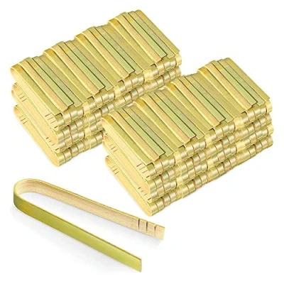 Afbeelding van Pack van 120 Mini Kleine Bamboe Tang Wegwerp Bambu Houten Buffet Huishoudelijke Bestek 4 Inch