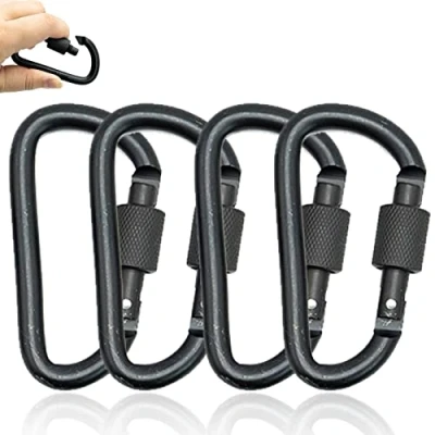 Afbeelding van karabijnhaak, aluminium 4 stuks, karabijnhaken met schroefsluiting, D vormige schroefkarabijnhaken voor hangmatten, kamperen, wandelen, vissen of reizen