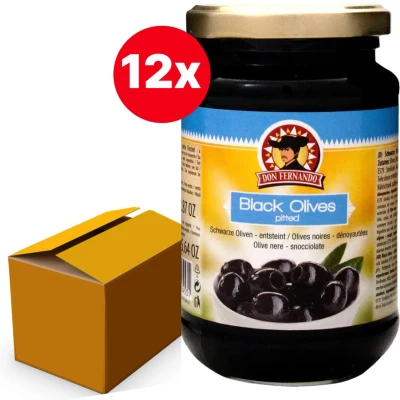 Afbeelding van Zwarte olijven ontpit 350g Pot Doos 12 stuks