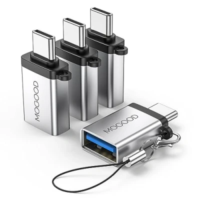 Afbeelding van MOGOOD USB C naar adapter Male 3.0 Female Adapter(4 Pack,Zilver)Converter Compatibel met Laptops,mobiele telefoon,laders,gamepad,en andere apparaten