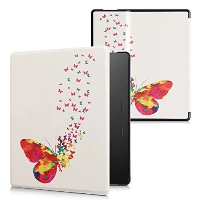 Afbeelding van kwmobile e reader hoesje compatibel met Amazon Kindle Oasis 10. Generation Magneetsluiting Ereader case Zwerm Vlinders in meerkleurig/roze/wit