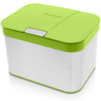 Afbeelding van YourCasa® Compostemmer, 4,3 liter, voor dagelijks biologisch afval in de keuken, vaatwasserbestendig binnengebruik, geurdicht en afwasbaar, roestvrijstalen biologische afvalemmer met deksel (groen wit)
