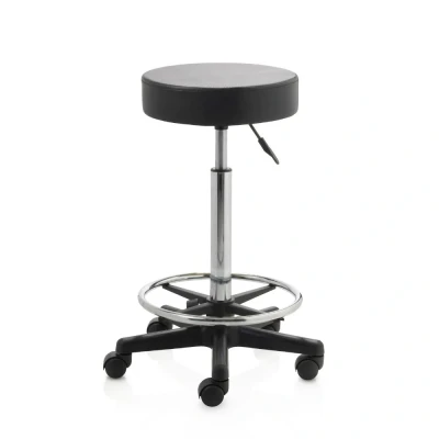 Afbeelding van Tabouret met voetring op harde wieltjes kunststof frame hoge gasveer zwart ZenGrowth