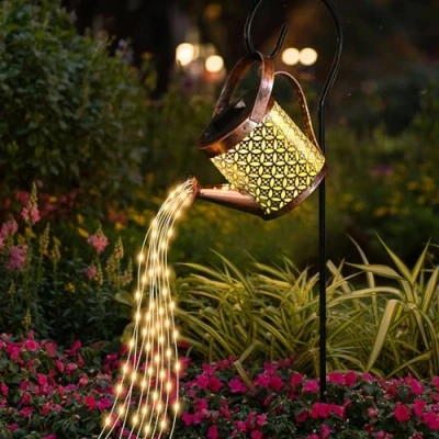 Afbeelding van Gieter, zonne verlichting voor buiten, tuin, waterdichte tuinverlichting metaal met LED snaar lichten, energielamp opknoping ornament decoratie op energie haak lichten
